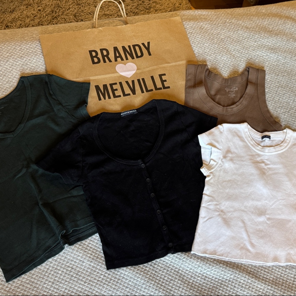 Brandy Melville Tee Collection - Black, White, Brown, Green